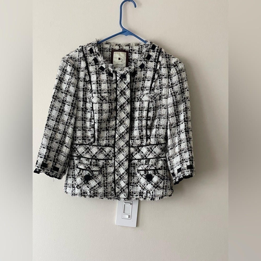 Anthropologie Elevenses Chanel Vibe Snapshot Tweed Preppy Jacket Sz 4 Academia